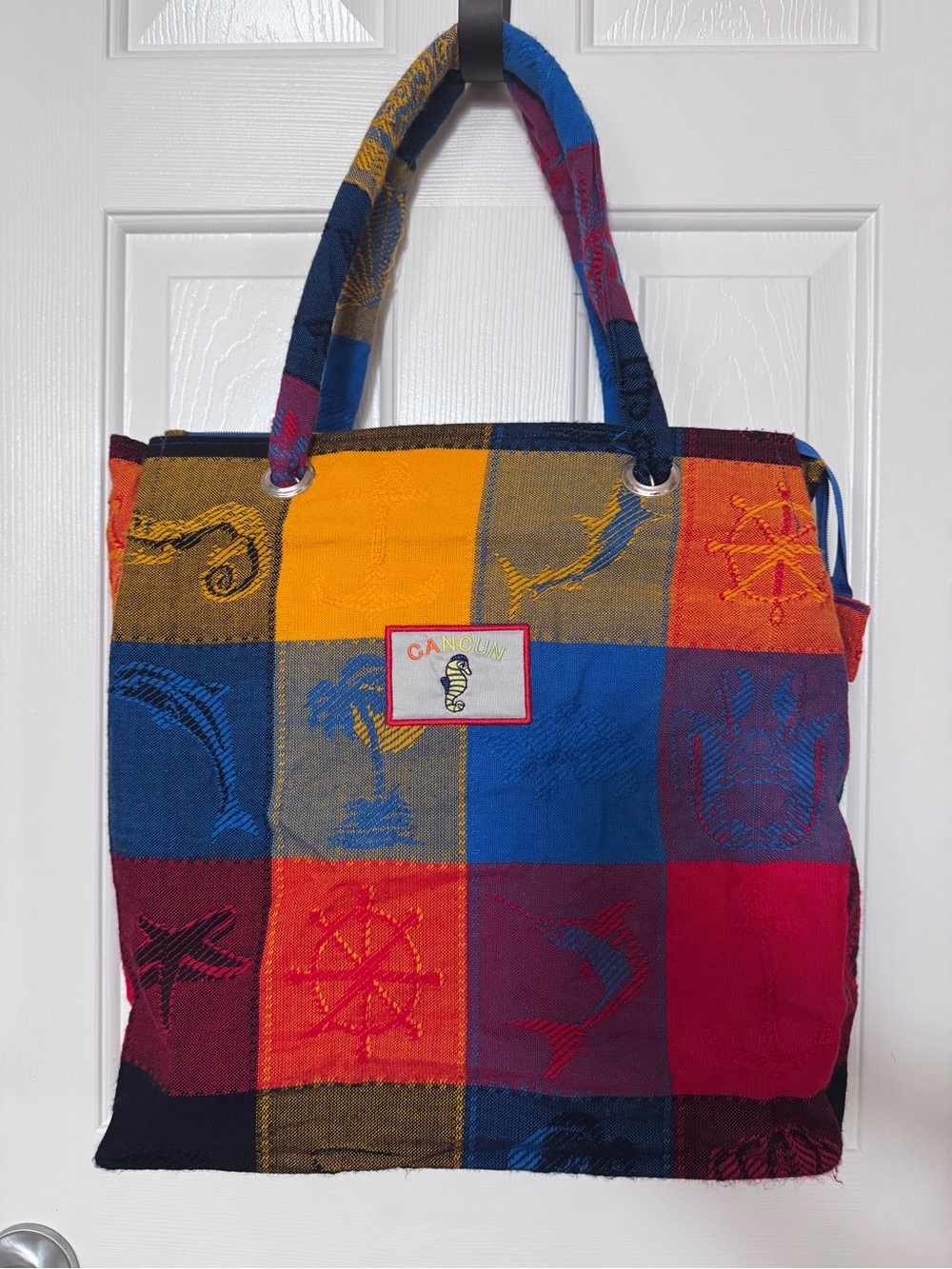 CANCUN Multicolor Checkered Tote Bag